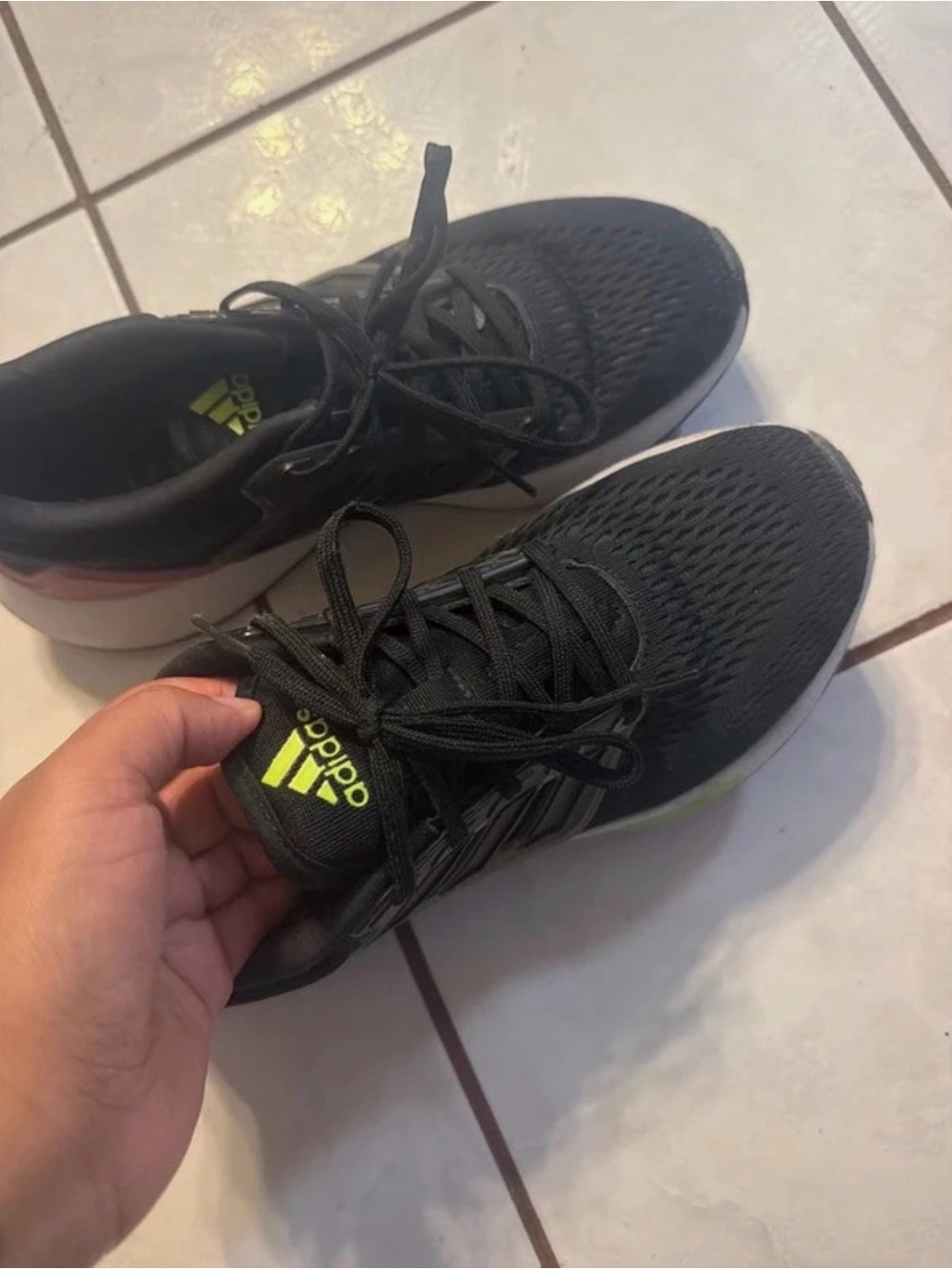 adidas Women’s Black Athletic Shoes with Neon Yellow Logo